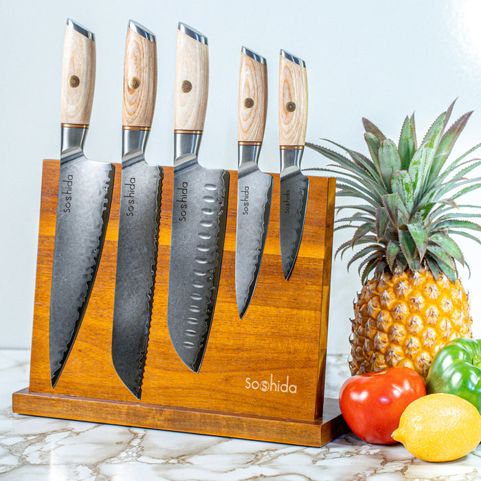 Professional 5 Piece Chef Knife Set & Magnetic Block